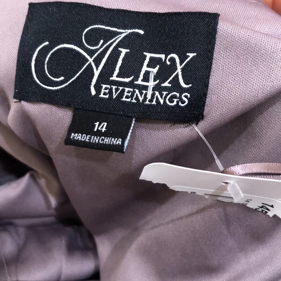 NWOT Alex Evenings Midi Tea Length Dress Size 14 Taupe Silver Sequin - Picture 7 of 9